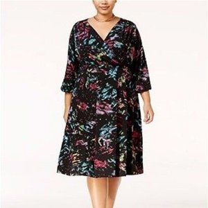 Melissa McCarthy Seven7 $139 Black Confetti Print Surplice Dress Sz 0X N…